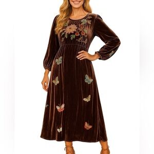 Johnny Was velvet embroidered Luciana Butterfly effortless midi dress NWT